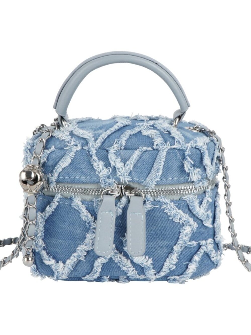 Women Denim Mini Bucket Shoulder Crossbody Bag Drawstring Quilted Distressed